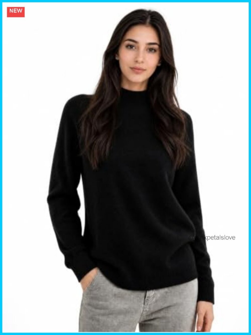 100% Cashmere Mock Neck Seamless Long Sleeve Pullover Sweater